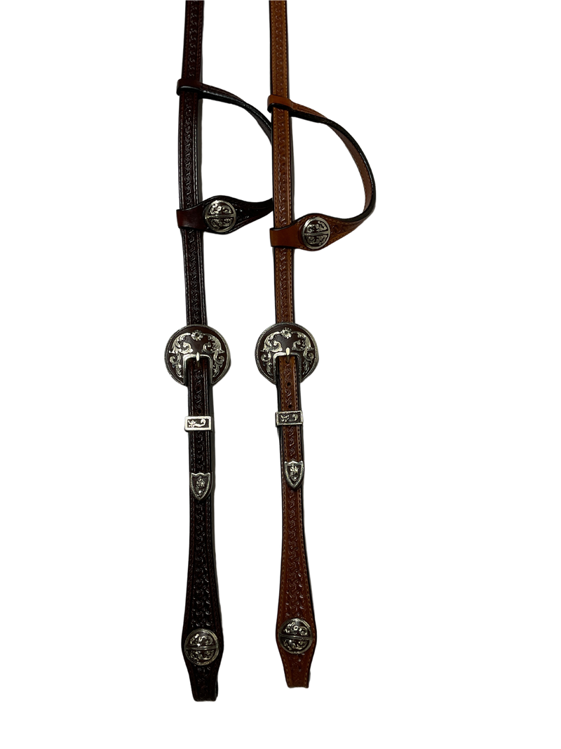 Single Ear Basket Stamped Rust Santa Maria Double Buckles & Conchos