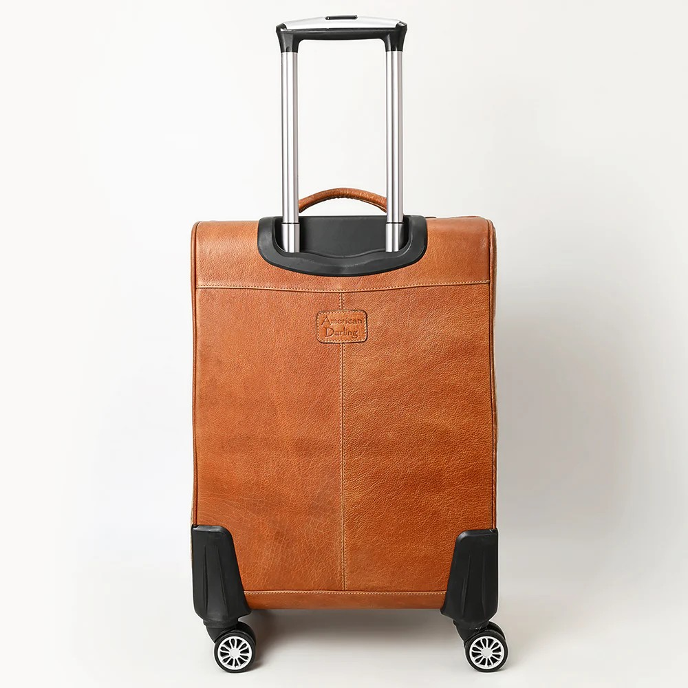 Wheeled Luggage w/Cowhide & Floral Carving