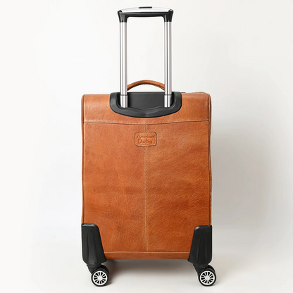 Wheeled Luggage w/Cowhide & Floral Carving