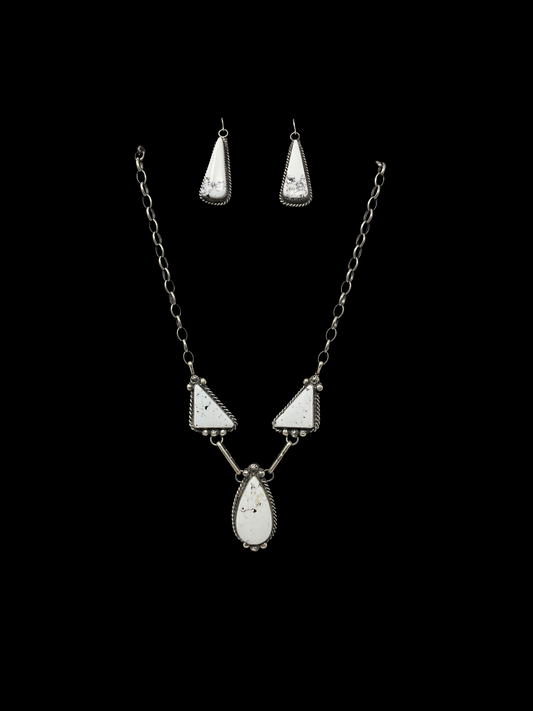 3 Stone White Buffalo Drop Necklace Set