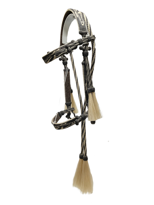 Hitched Horsehair Headstall w/Split Reins & Quirt