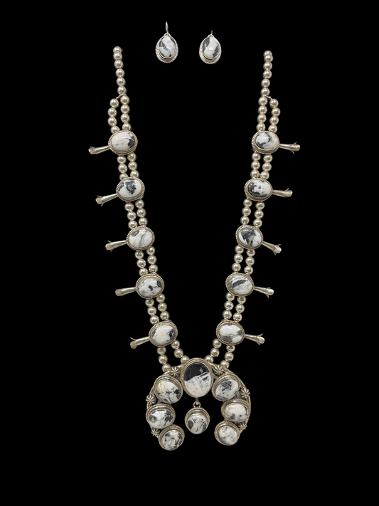 White Buffalo Squash Blossom Necklace Set