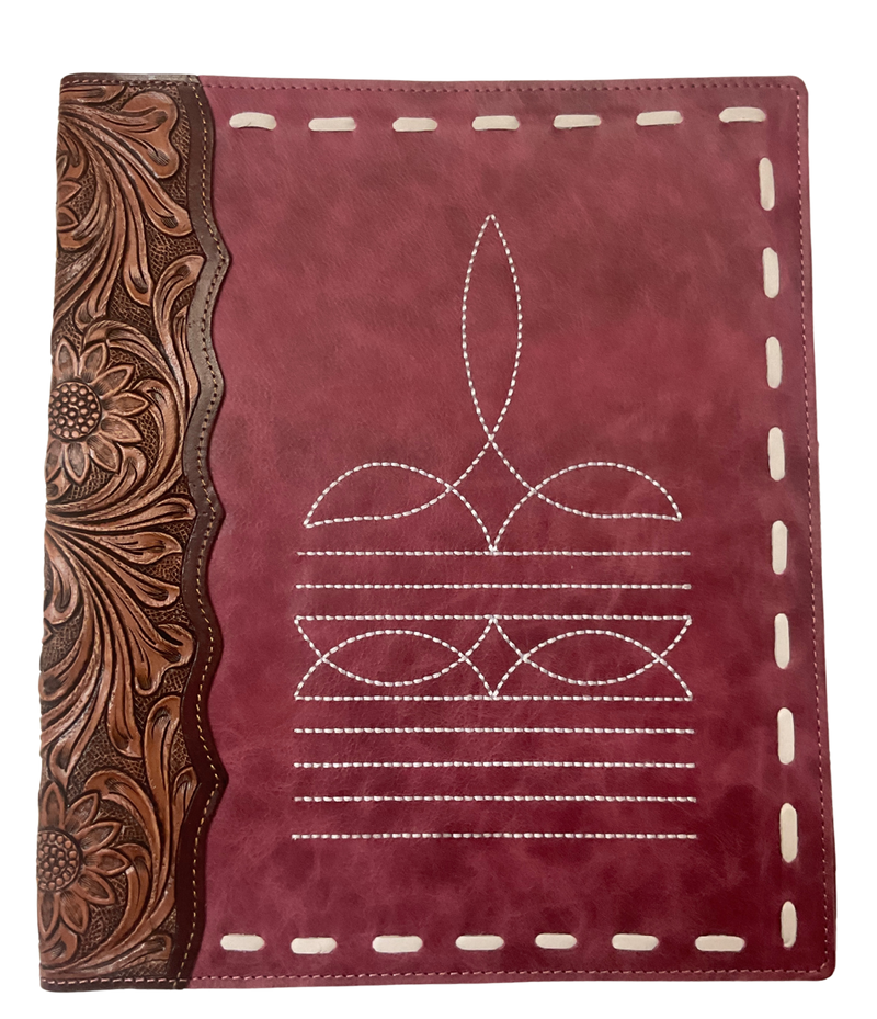 Leather Boot Stitch w/Floral Carving Notepad Cover