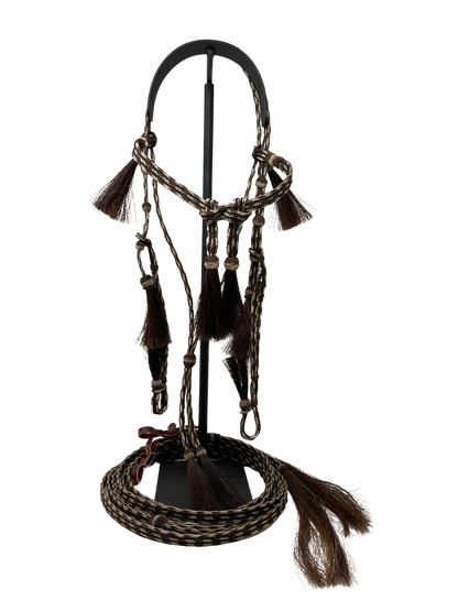 5/8" Flat Braided Horsehair Browband Headstall and Split Reins