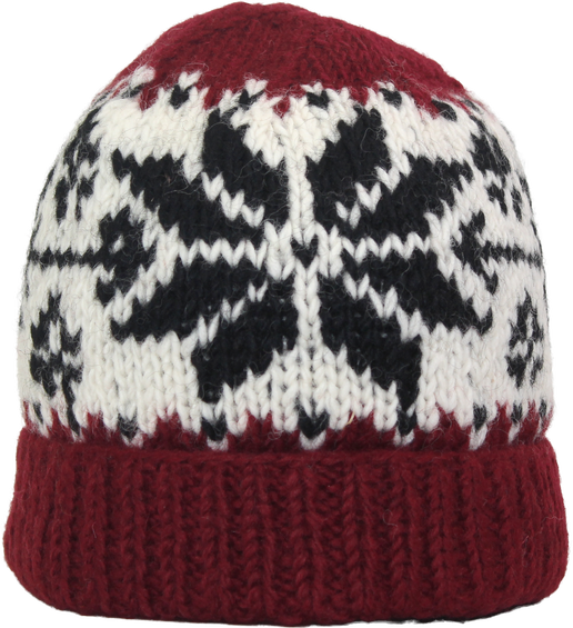 Beanie- Roll Over Red Snowflake