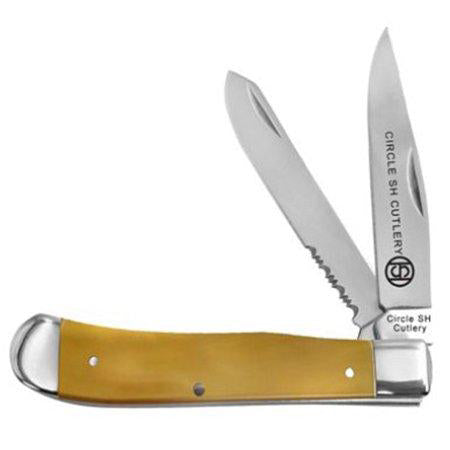 Serrated Foldable Pocket Knife w/Ox Horn Grip