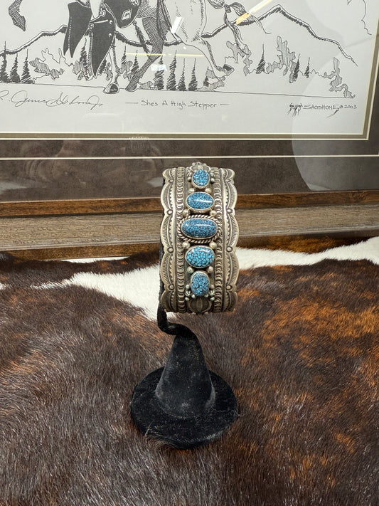 Happy Piasso Spiderweb Kingman Turquoise Cuff