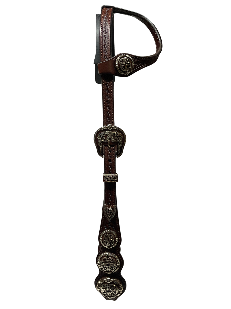 Single Ear Basket Stamped Rust Clovis Buckles w/3 Conchos
