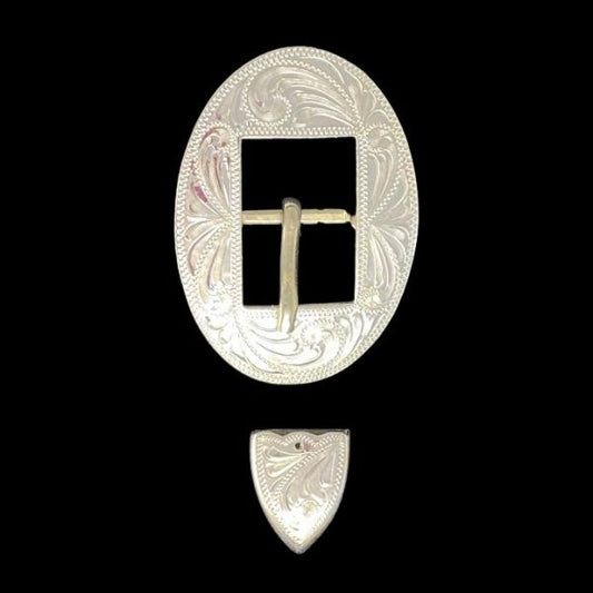 Oval Center Bar Buckle Set- Silver Plate