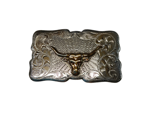 Sterling Silver Rectangle Longhorn Belt Buckle
