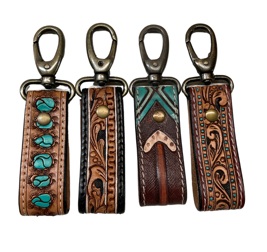 Hand Carved Leather Keychain