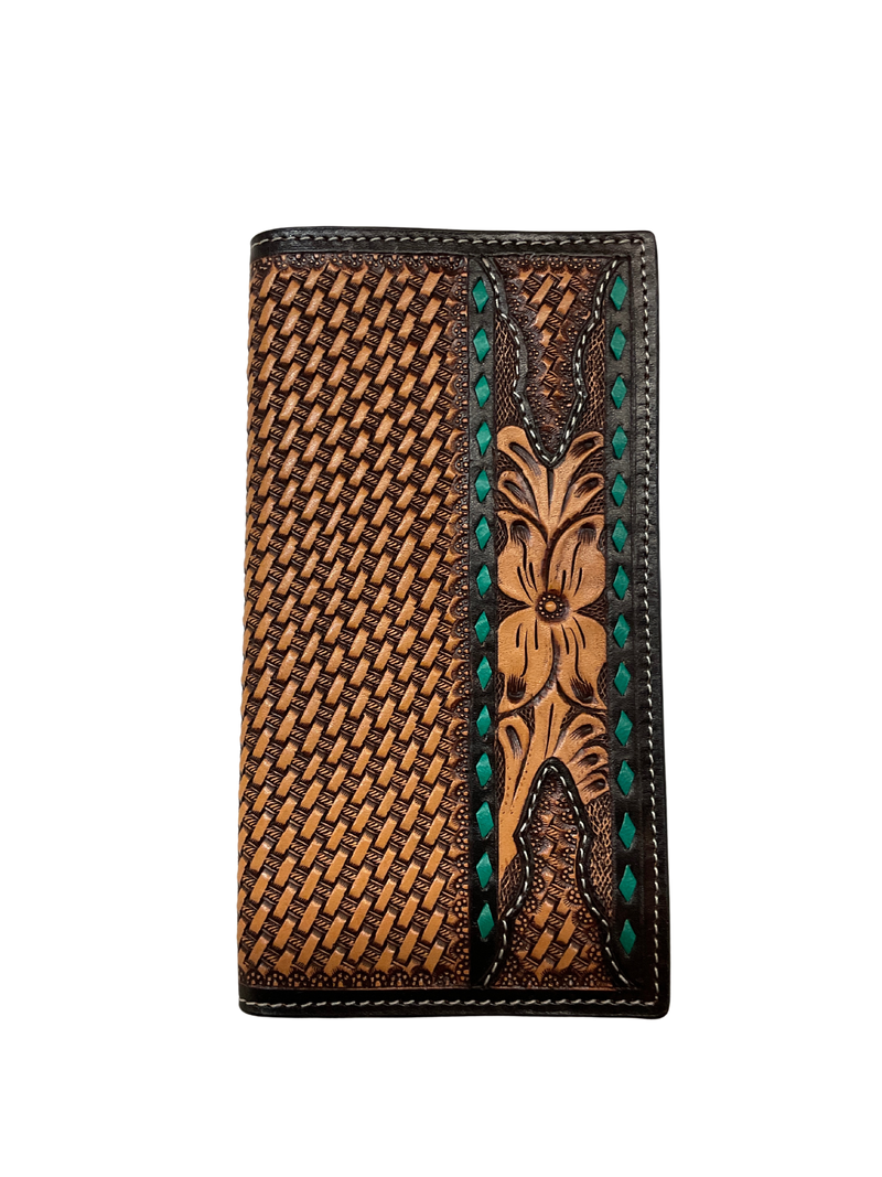 Basket Stamp Wallet w/Floral & Buck Stitching