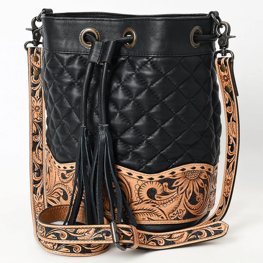 Hand Tooled Genuine Leather Bucket Purse