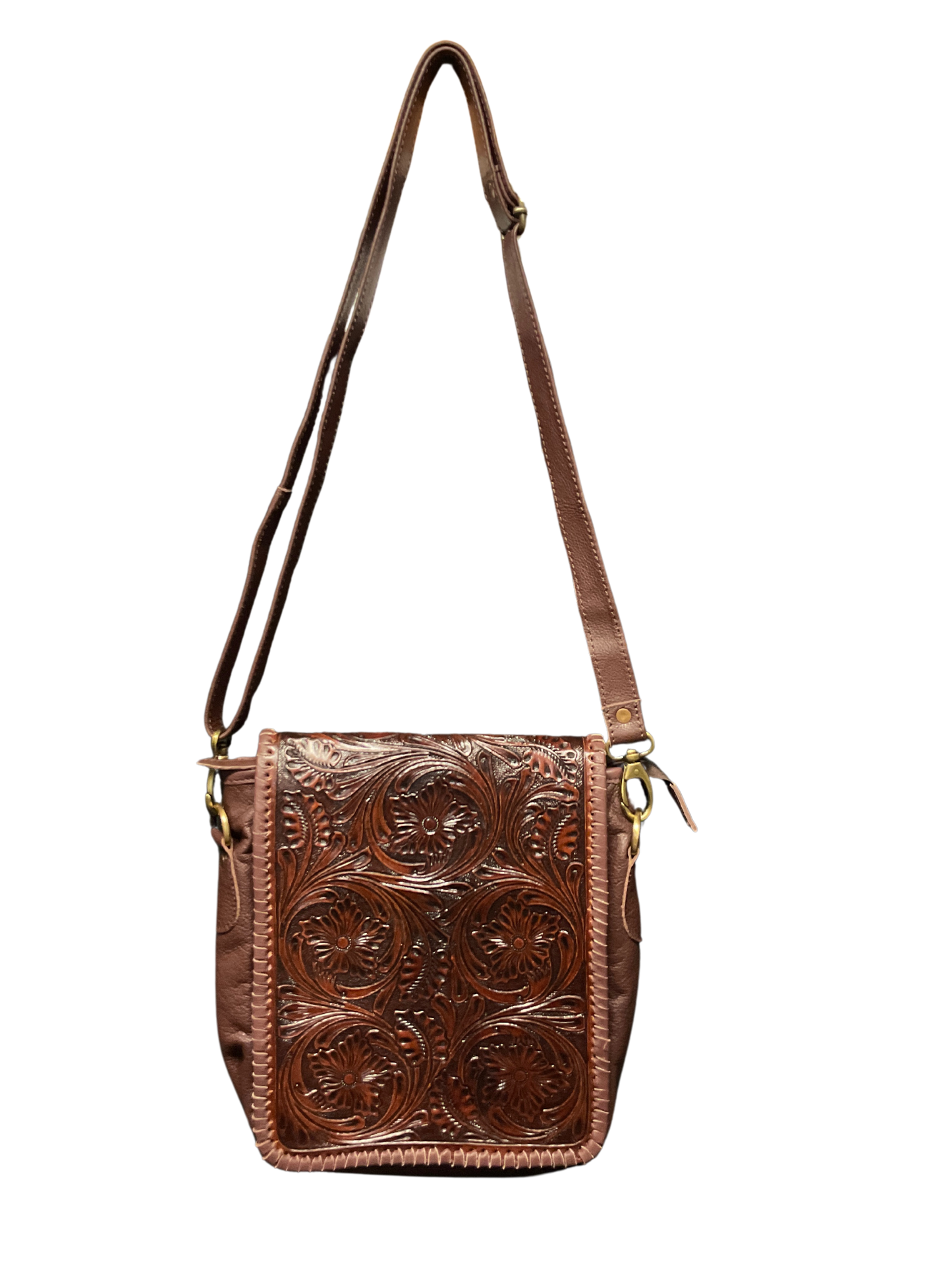 Dark Brown Floral Carved Purse