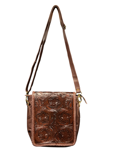 Dark Brown Floral Carved Purse