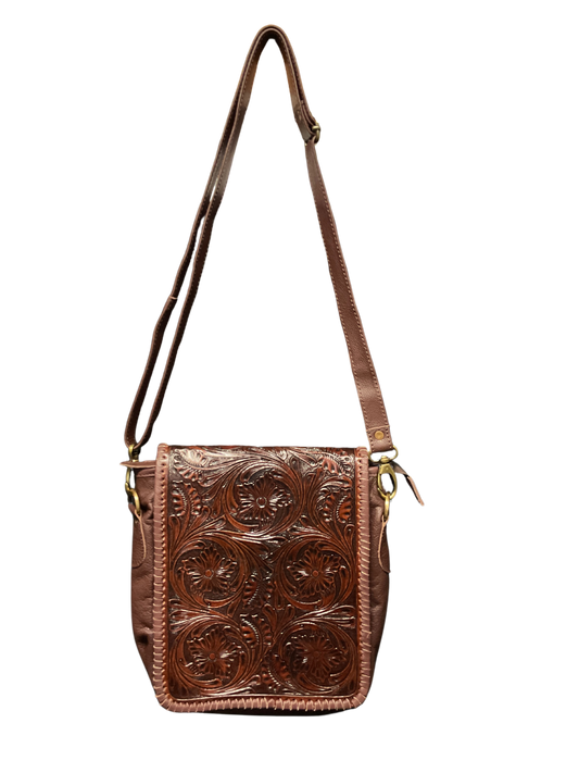 Dark Brown Floral Carved Purse