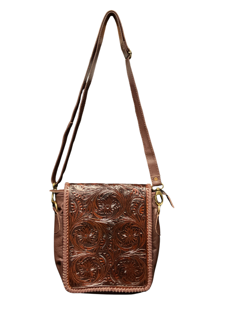 Dark Brown Floral Carved Purse