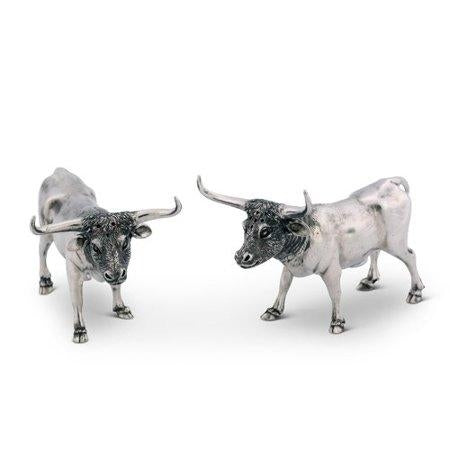 Western Frontier Pewter Steers Salt and Pepper Shaker Set