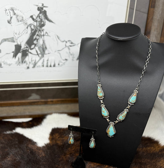 5 Stone Turquoise Necklace Set