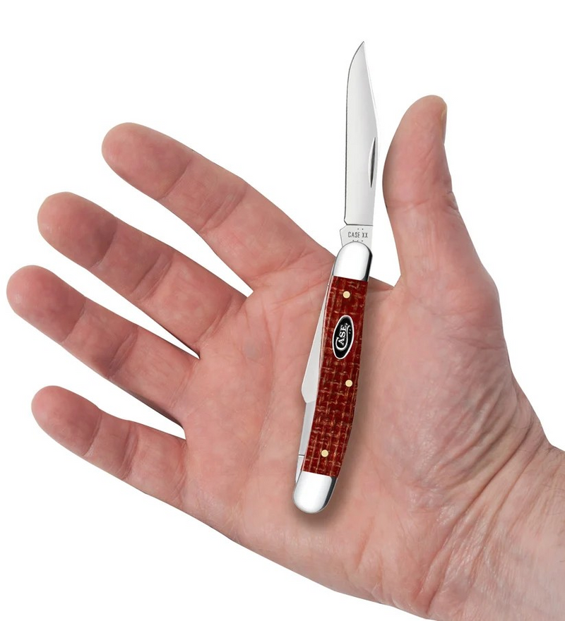 Case Dark Red Burlap Micarta Smooth Medium Stockman