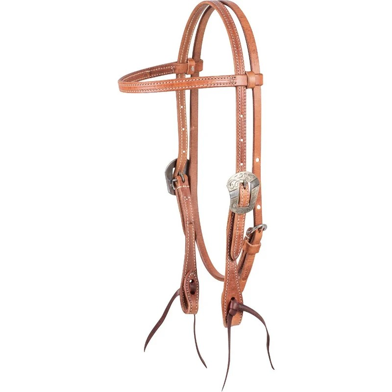 Browband Headstall- Harness Leather with Salinas Buckle Latigo Ties