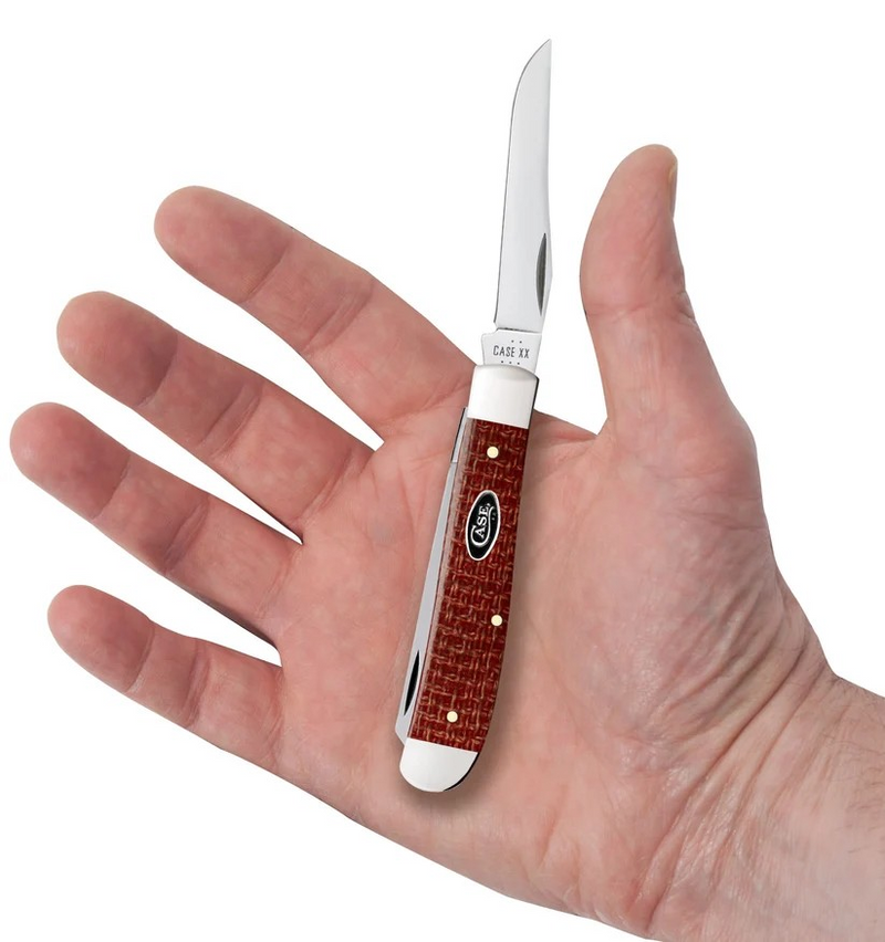 Case Dark Red Burlap Micarta Smooth Mini Trapper