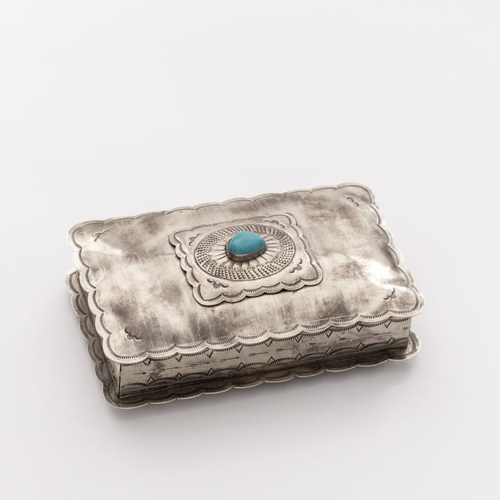 Stamped Rectangle Concho Box w/Turquoise