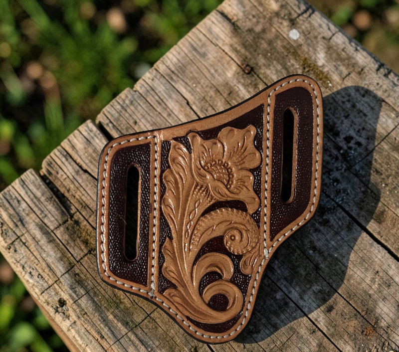 Dyed Floral Cross Draw Pocket Knife Sheath