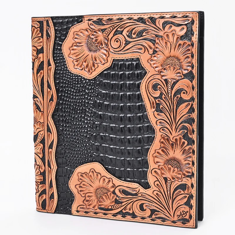 Floral & Crocodile Embossed Leather Western Portfolio Bag