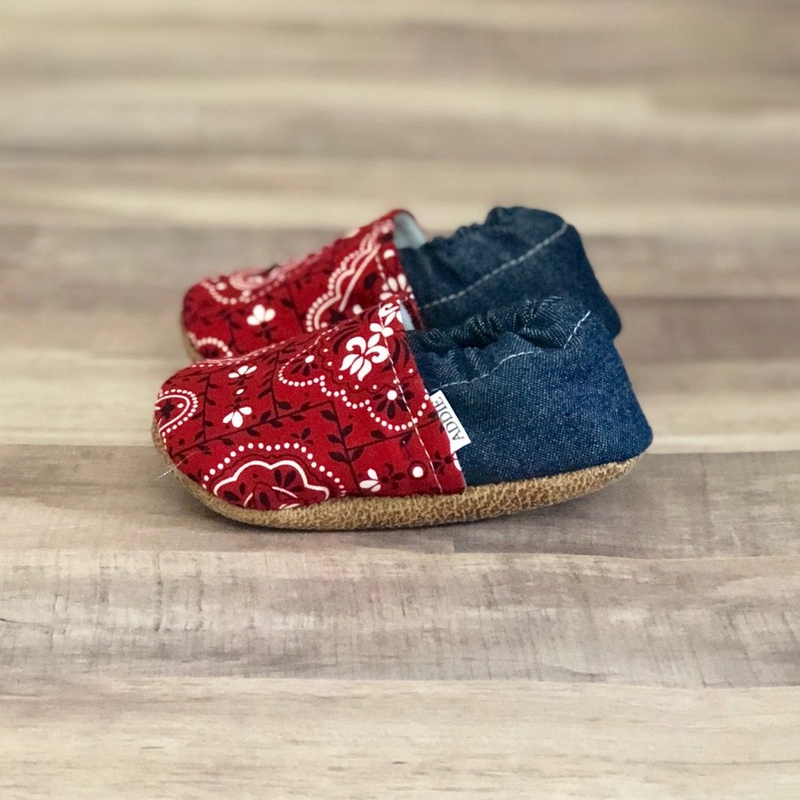 Red Paisley & Denim Baby Moccasin