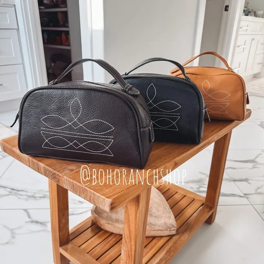 Boot Stitch Dark Brown Leather Shaving Bag