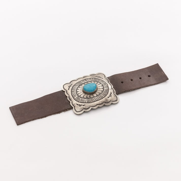 Rustic Silver Belt Buckle w/Turquoise