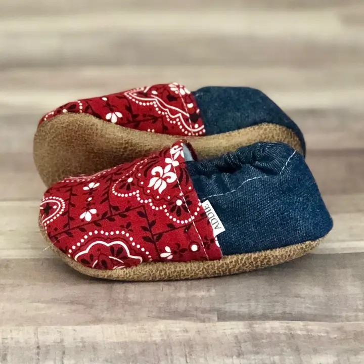 Red Paisley & Denim Baby Moccasin